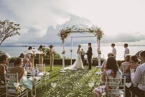 Wedding on a green lawn at a private villa in Samui